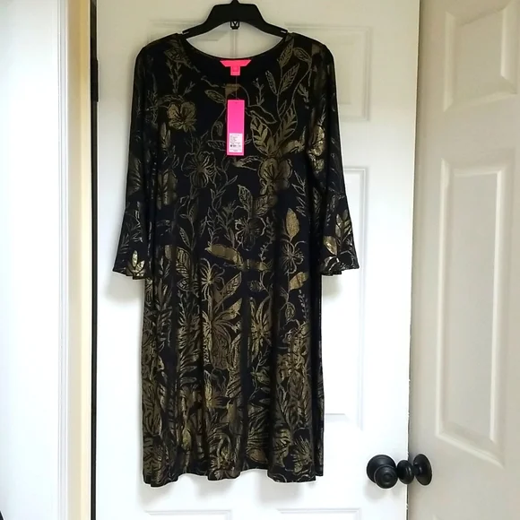 green emerald velvet dress Lilly Pulitzer White and Gold Size 2 Dress – Swap Boutique main image 0